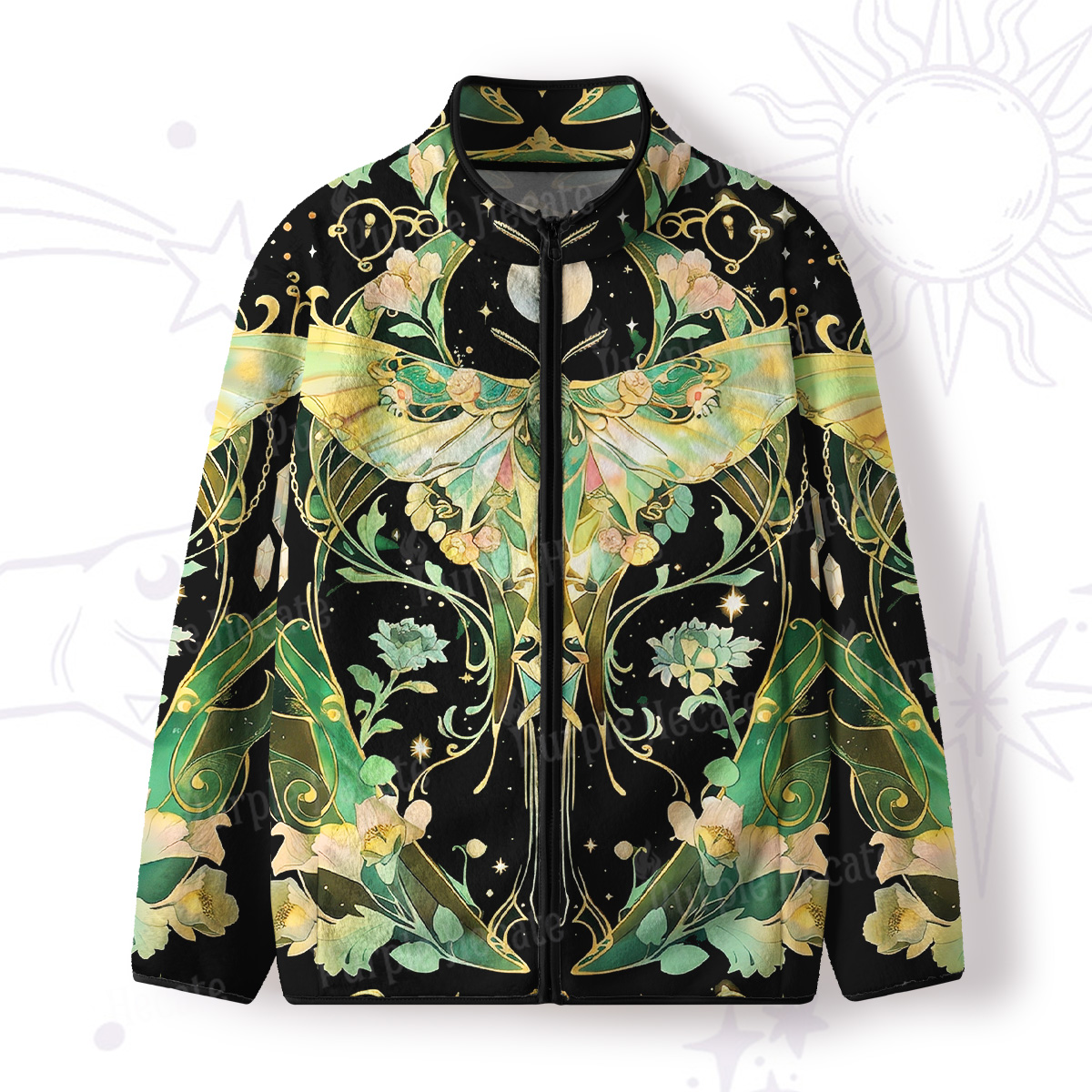 Purplehecate Moon Moth Rave Full Zip Fleece Jacket
