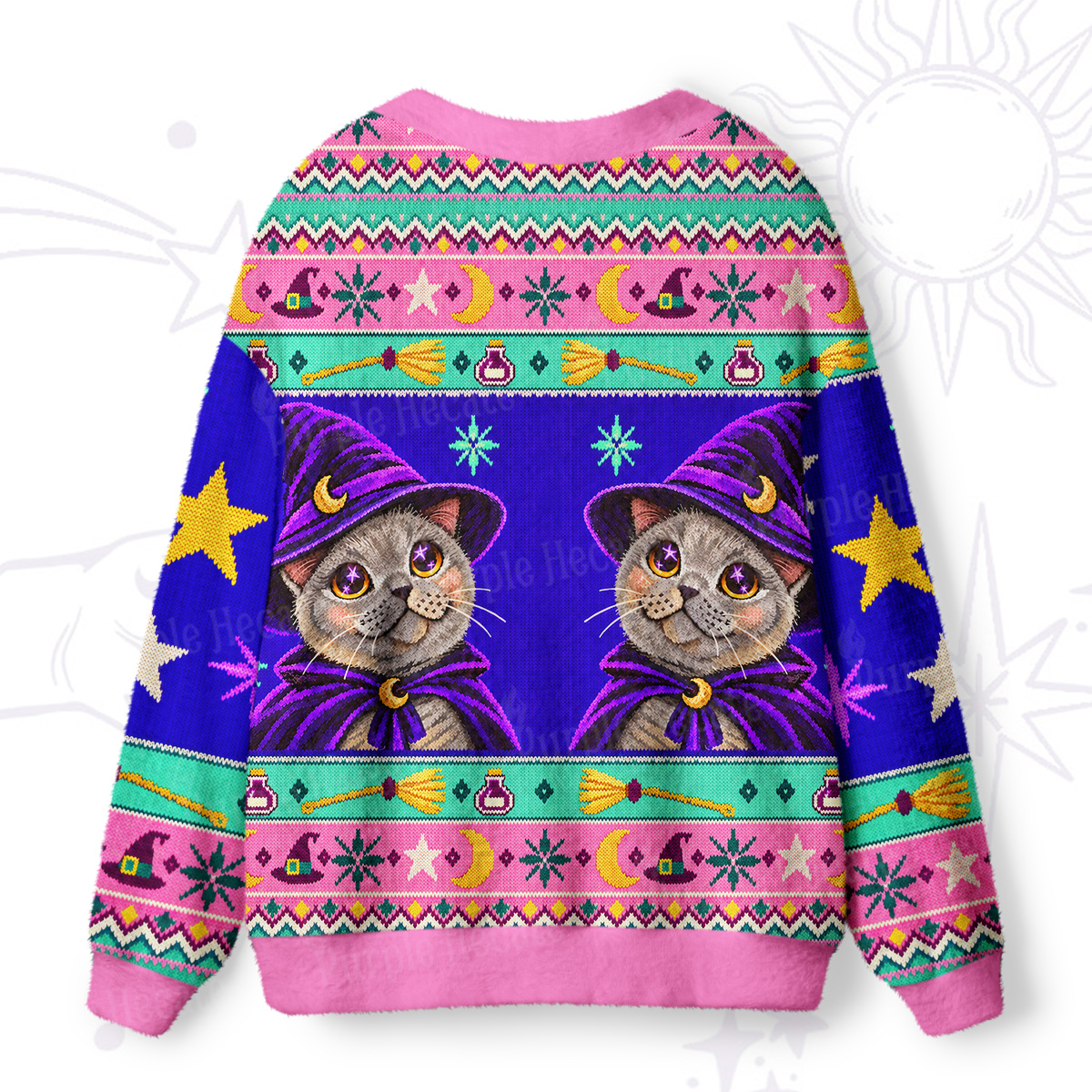 Purplehecate Celestial Stars Witch Cat Ugly Cardigan Sweaters
