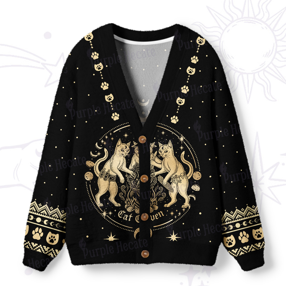 Purplehecate Witchy Cat Coven Ugly Cardigan Sweaters