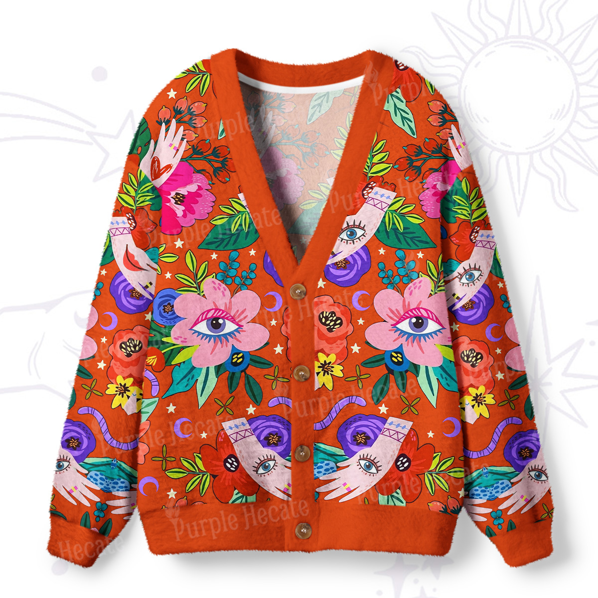 Purplehecate Eye of the Blossom Ugly Cardigan Sweaters