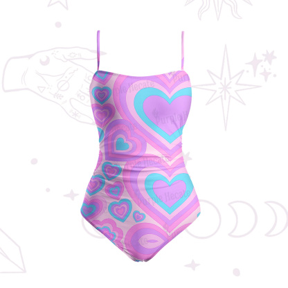 Purplehecate Soft Pastel Love Waves Slim-Strap Swimsuit