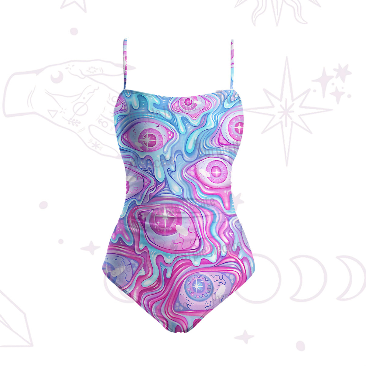 Purplehecate Pastel Flow Ocular Slim-Strap Swimsuit