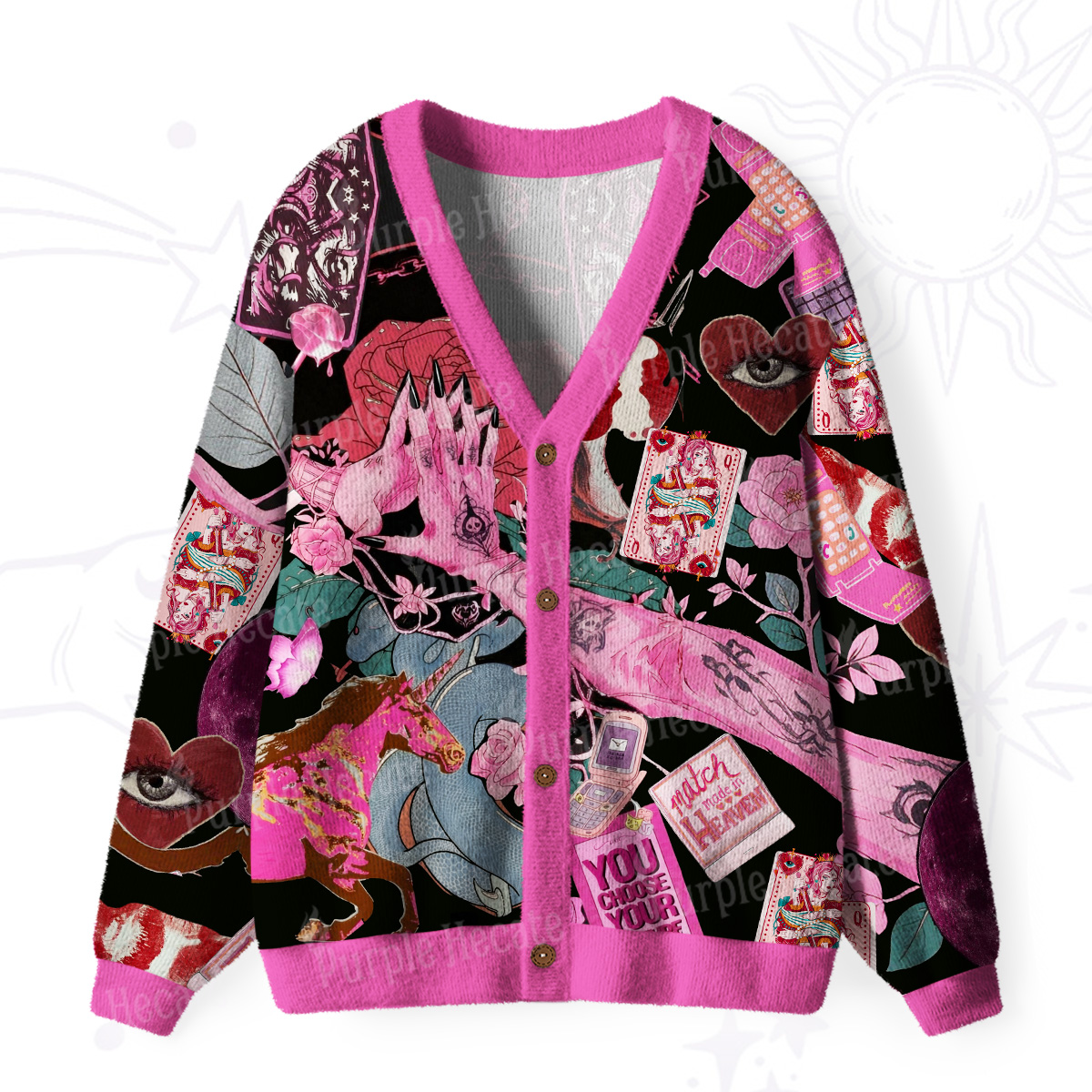 Purplehecate Pink Witch Spell Ugly Cardigan Sweaters