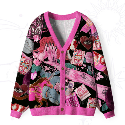 Purplehecate Pink Witch Spell Ugly Cardigan Sweaters