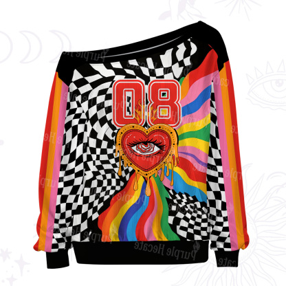 Purplehecate Trippy Rainbow Heart Eye Off The Shoulder Graphic Jersey