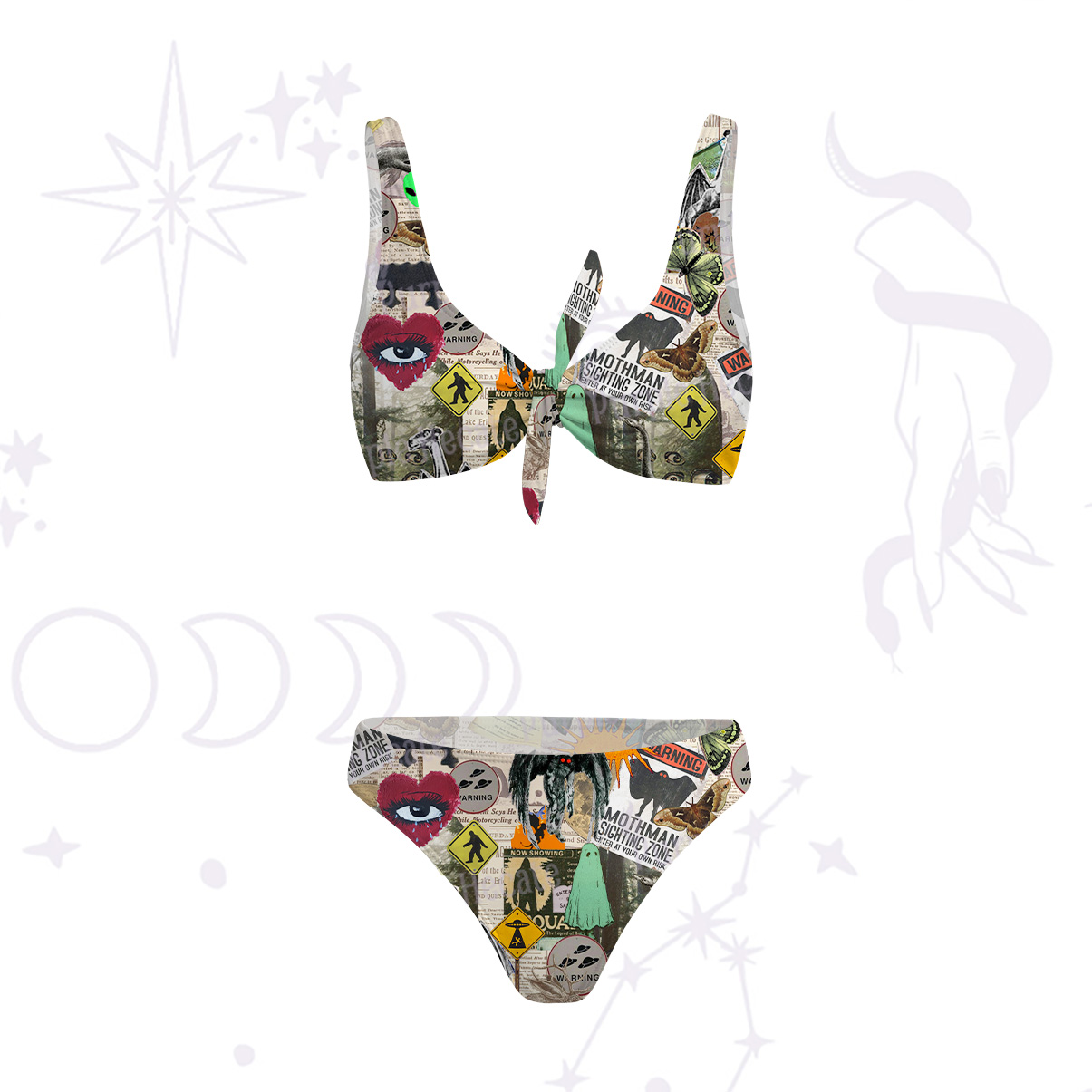 Purplehecate Cryptid Warning Collage Versa-Tie Two-Piece Swimsuit