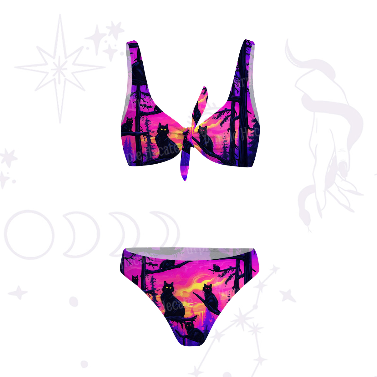 Purplehecate Twilight Forest Guardian Cat Versa-Tie Two-Piece Swimsuit