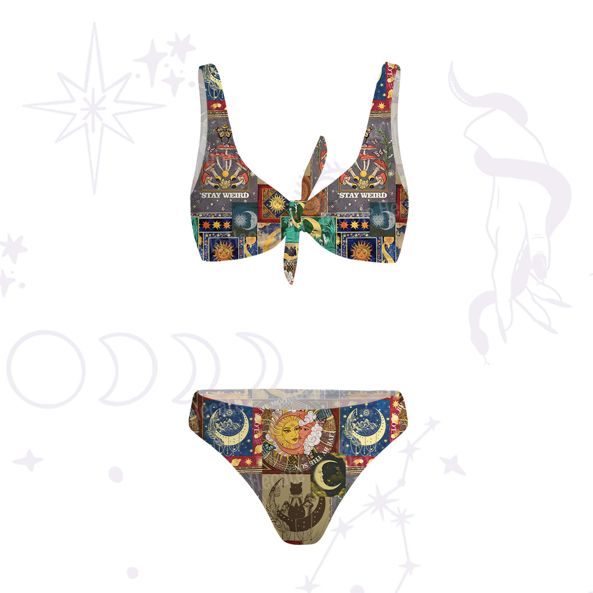 Purplehecate Starry Moon Patchwork for Cosmic Lovers Versa-Tie Two-Piece Swimsuit
