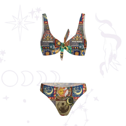 Purplehecate Starry Moon Patchwork for Cosmic Lovers Versa-Tie Two-Piece Swimsuit