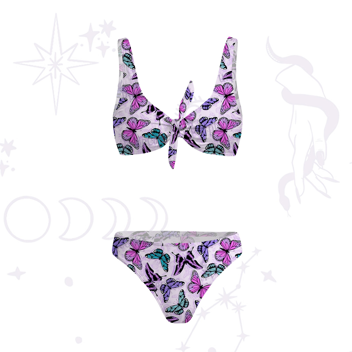 Purplehecate Whimsical Butterfly Versa-Tie Two-Piece Swimsuit