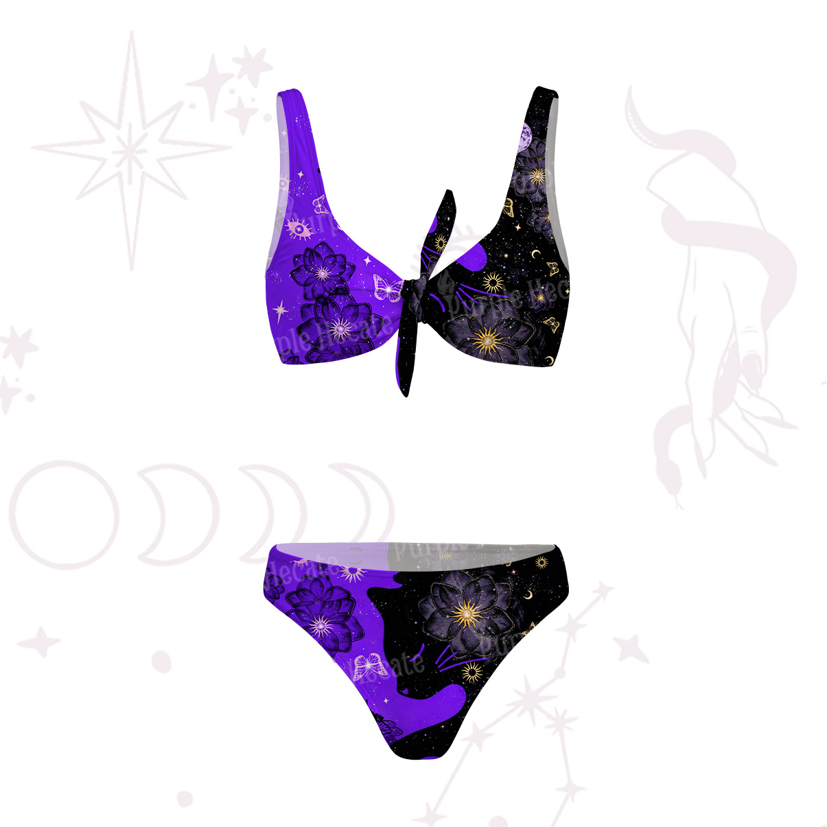 Purplehecate Starlit Cats & Butterflies Versa-Tie Two-Piece Swimsuit