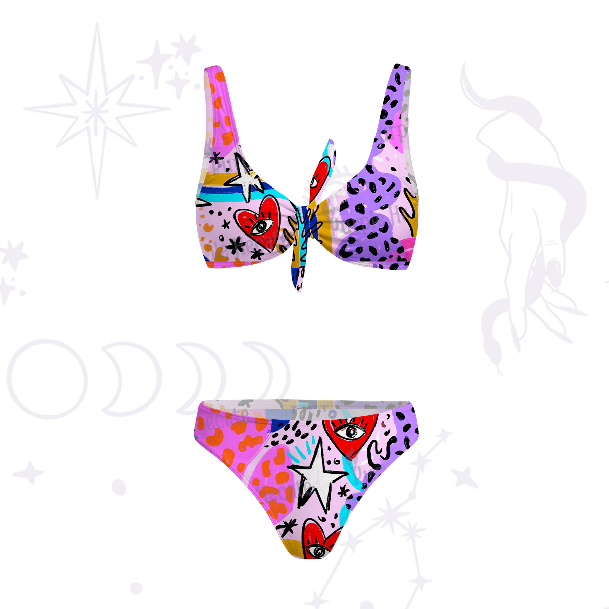 Purplehecate Cosmic Love Eyes Graffiti Versa-Tie Two-Piece Swimsuit