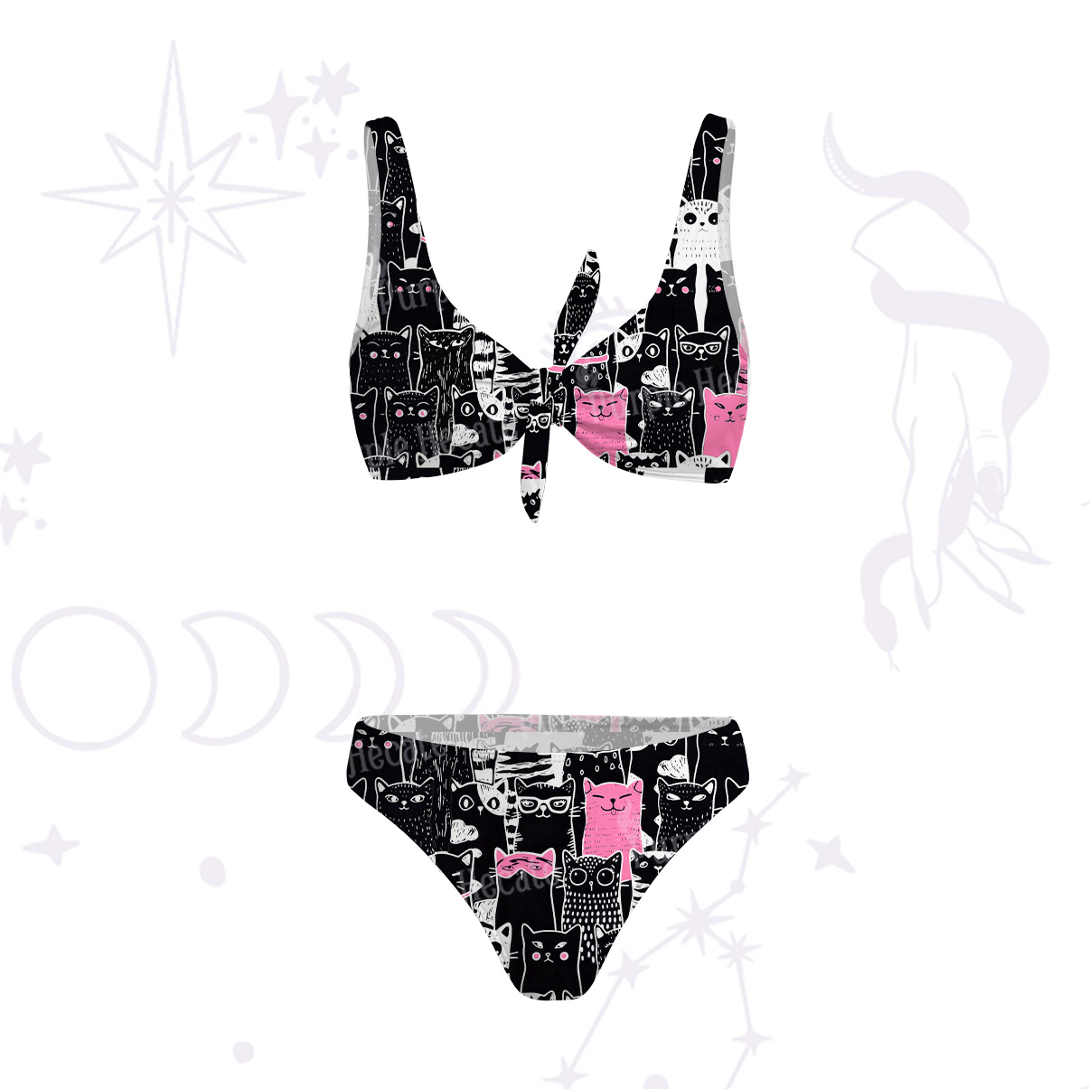 Purplehecate Cute Cat All Over Print Versa-Tie Two-Piece Swimsuit