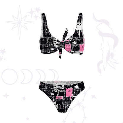 Purplehecate Cute Cat All Over Print Versa-Tie Two-Piece Swimsuit