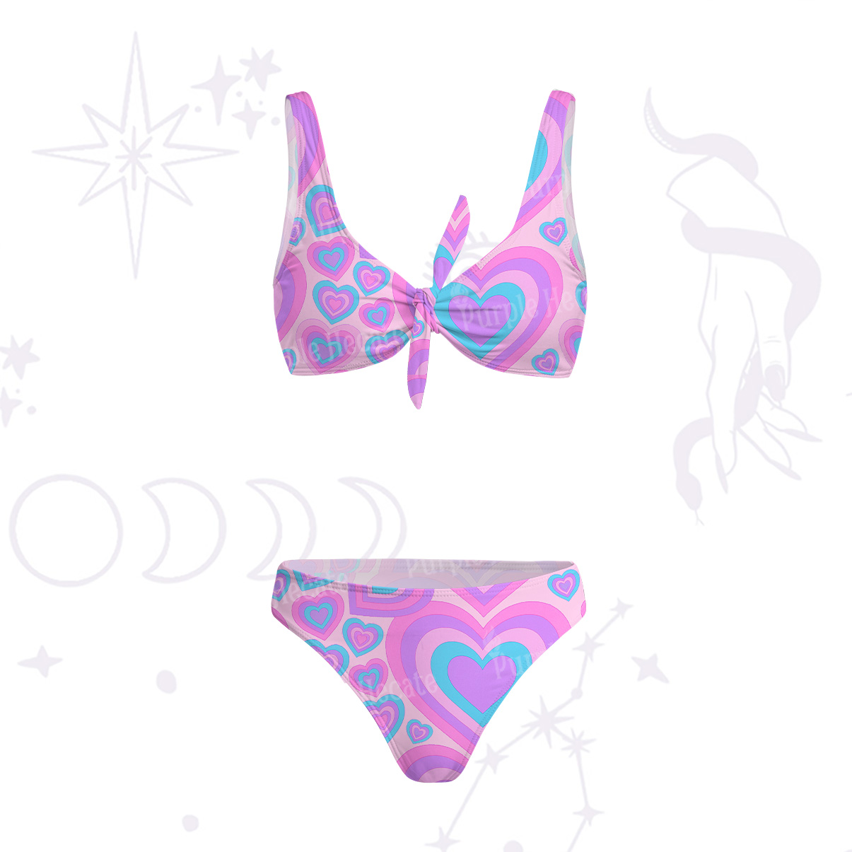 Purplehecate Soft Pastel Love Waves Versa-Tie Two-Piece Swimsuit