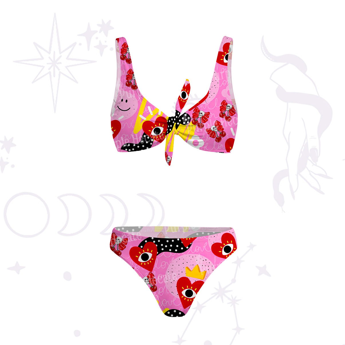 Purplehecate Evil Eye Heart Versa-Tie Two-Piece Swimsuit