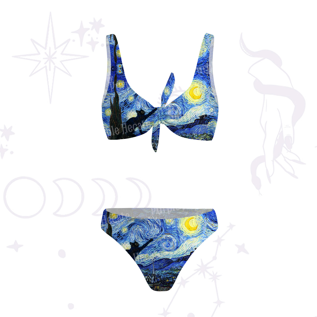 Purplehecate Witch Cat Under the Starry Night Versa-Tie Two-Piece Swimsuit