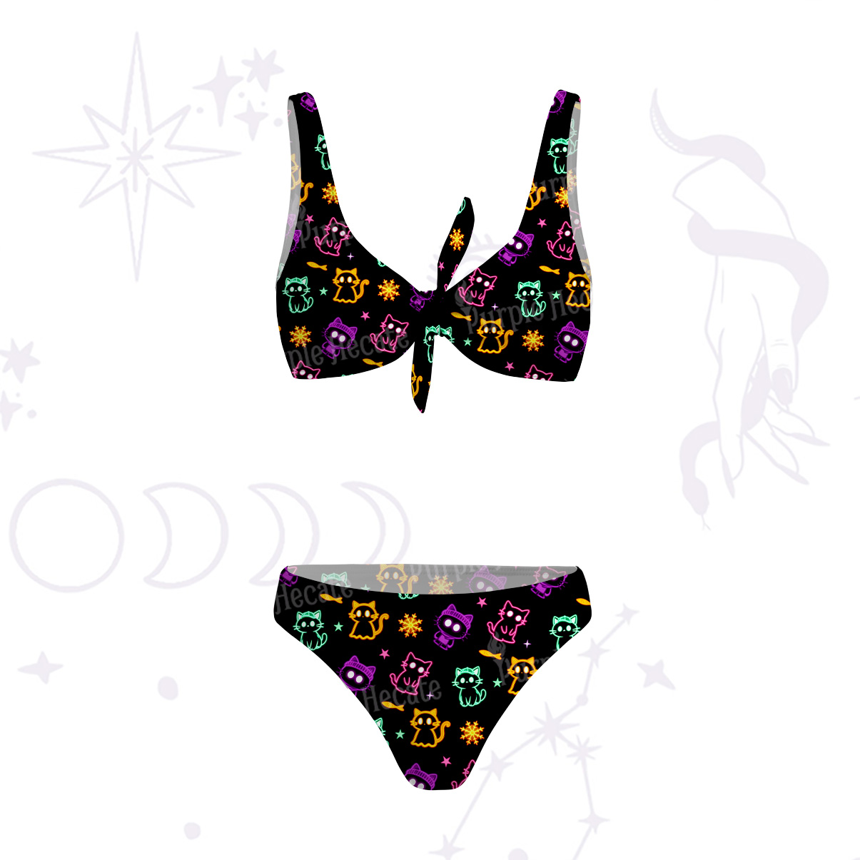 Purplehecate Neon Cat Party Versa-Tie Two-Piece Swimsuit