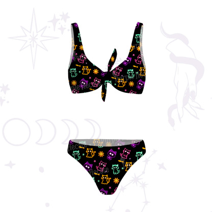Purplehecate Neon Cat Party Versa-Tie Two-Piece Swimsuit