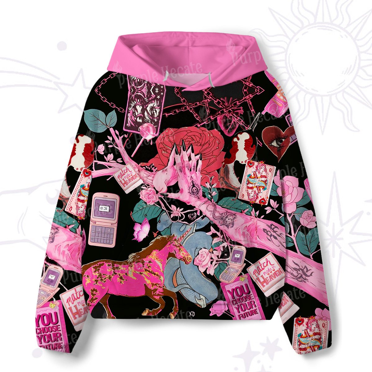 Purplehecate Pink Witch Spell All-Over Print Hoodie