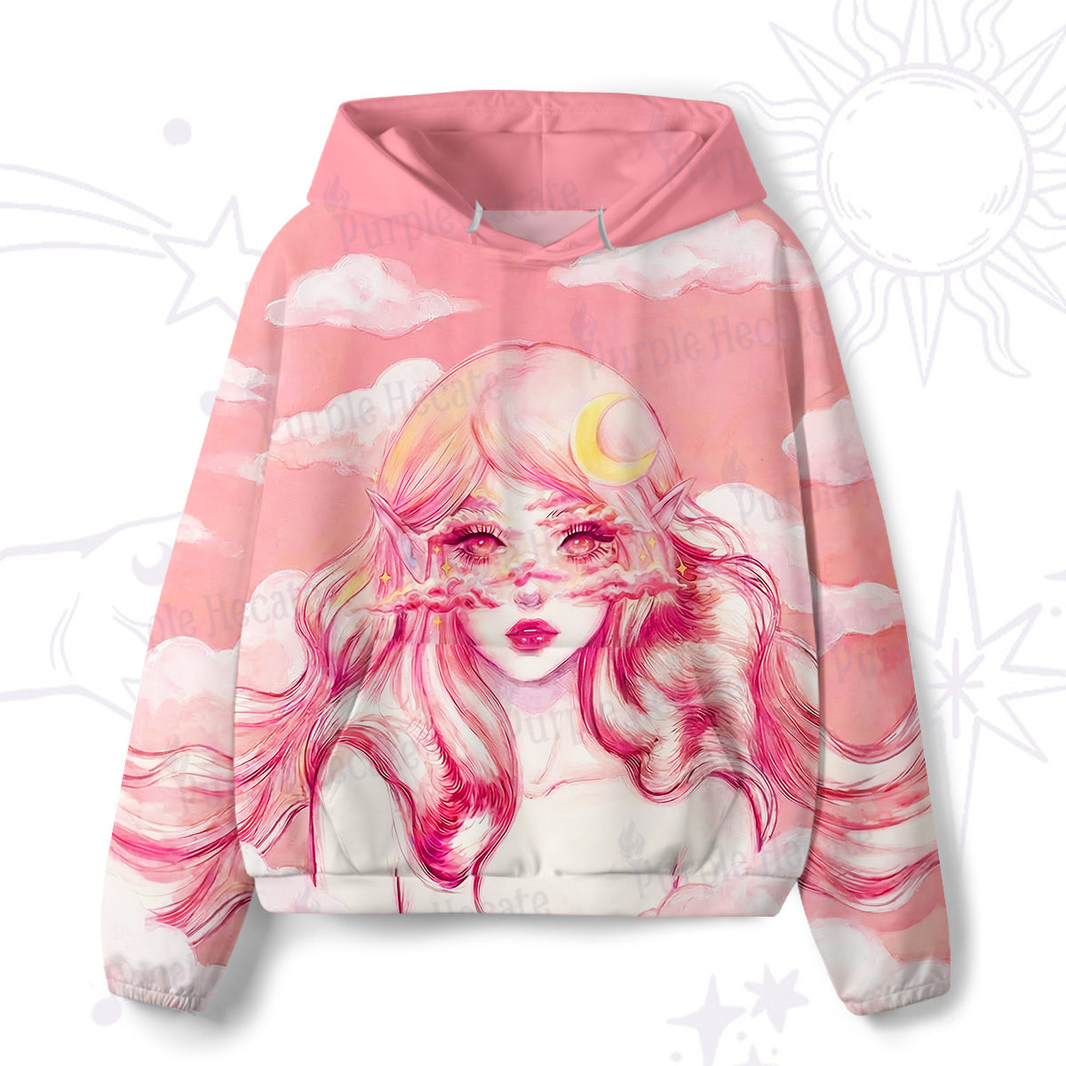 Purplehecate Pink Moon Goddess Witchy All-Over Print Hoodie