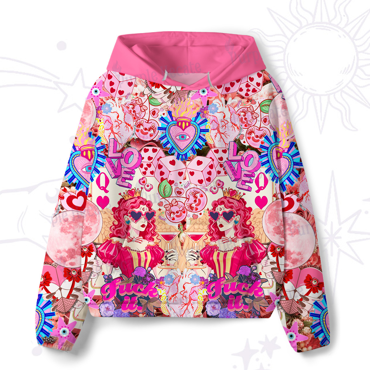 Purplehecate Queen of Hearts Angel Graphic All-Over Print Hoodie