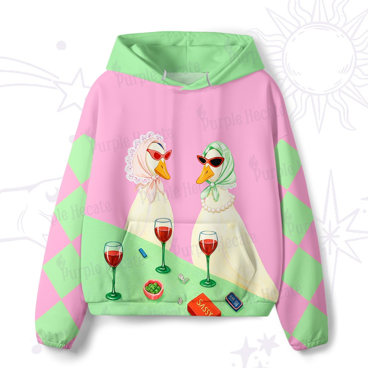 Purplehecate Tipsy Goose Wine Party All-Over Print Hoodie
