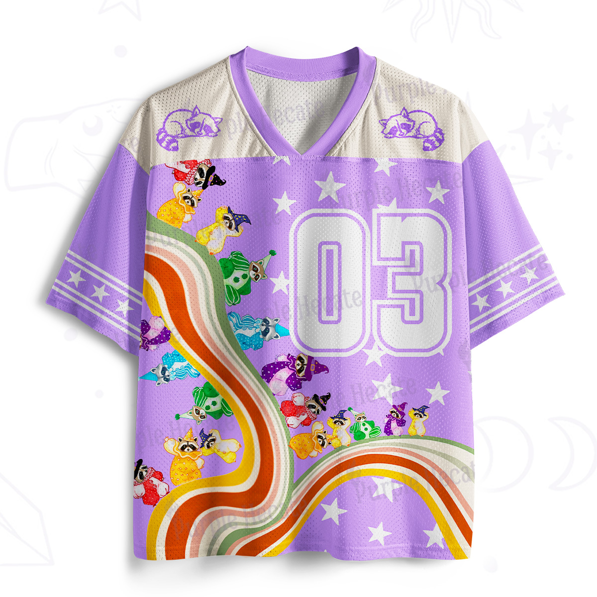 Purplehecate Rainbow Raccoon Star Mesh Jersey