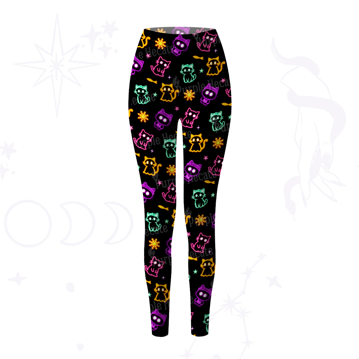 Purplehecate Neon Cat Party Yoga Pants