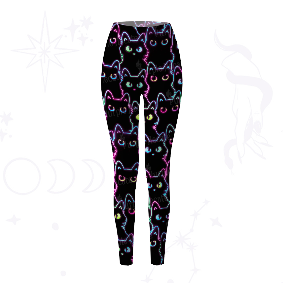 Purplehecate Neon Glow Stacked Cats Yoga Pants