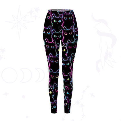 Purplehecate Neon Glow Stacked Cats Yoga Pants