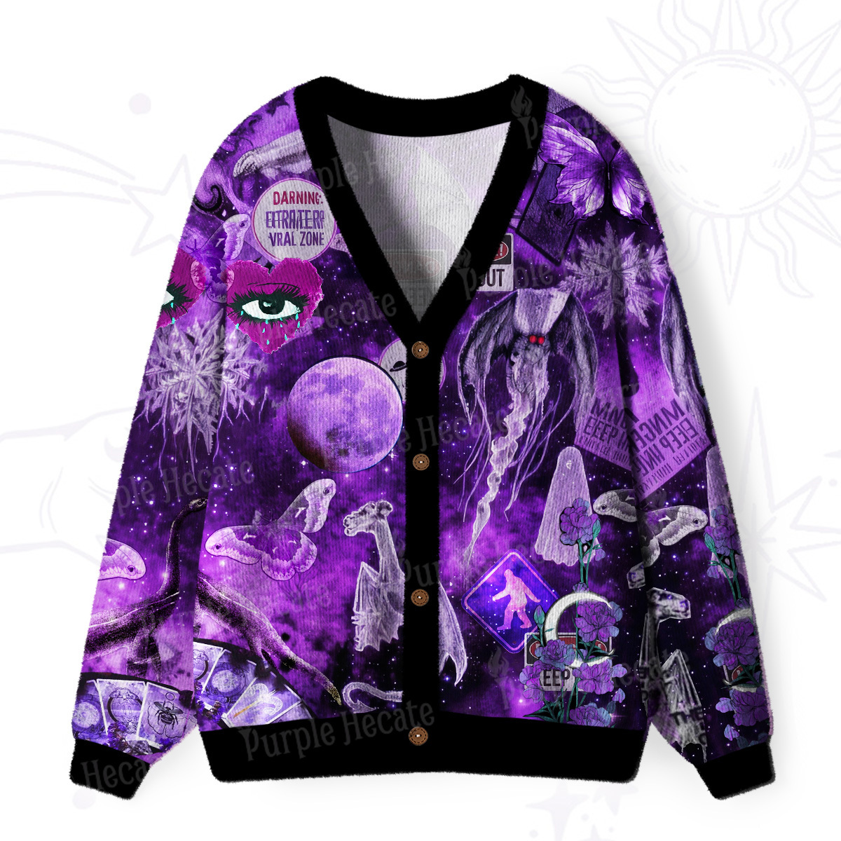 Purplehecate Cosmic Entity Purple Ugly Cardigan Sweaters