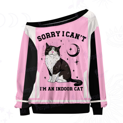 Purplehecate Sorry I Can't Go I'm an Indoor Cat Off The Shoulder Graphic Jersey
