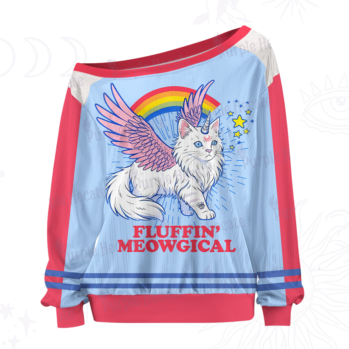 Purplehecate Fluffin Meowgical Off The Shoulder Graphic Jersey