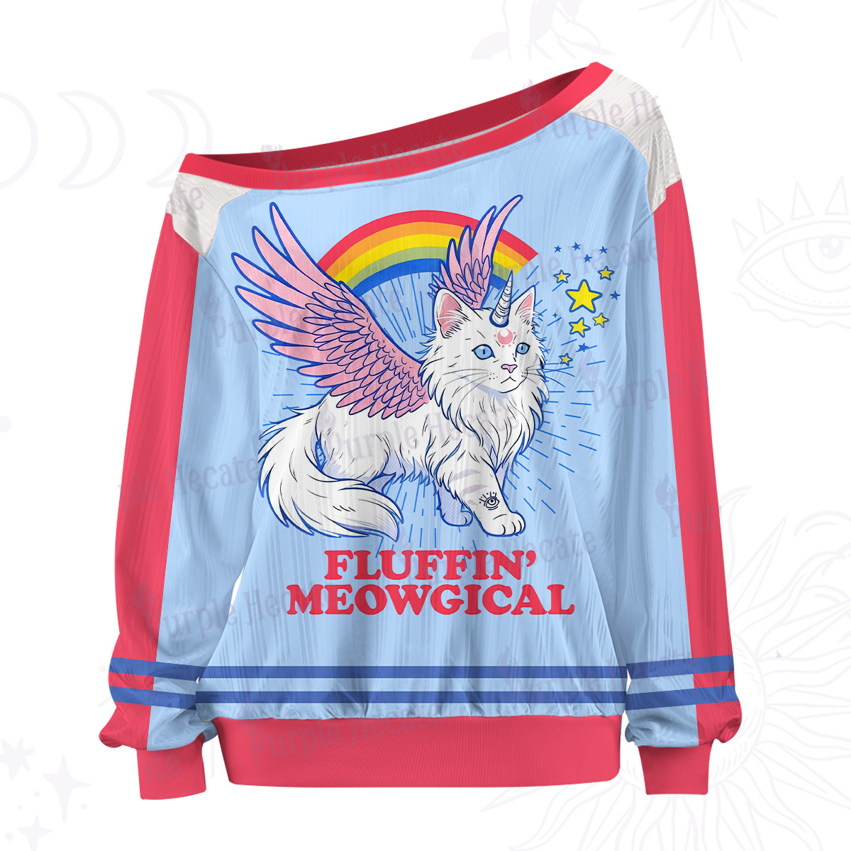 Purplehecate Fluffin Meowgical Off The Shoulder Graphic Jersey