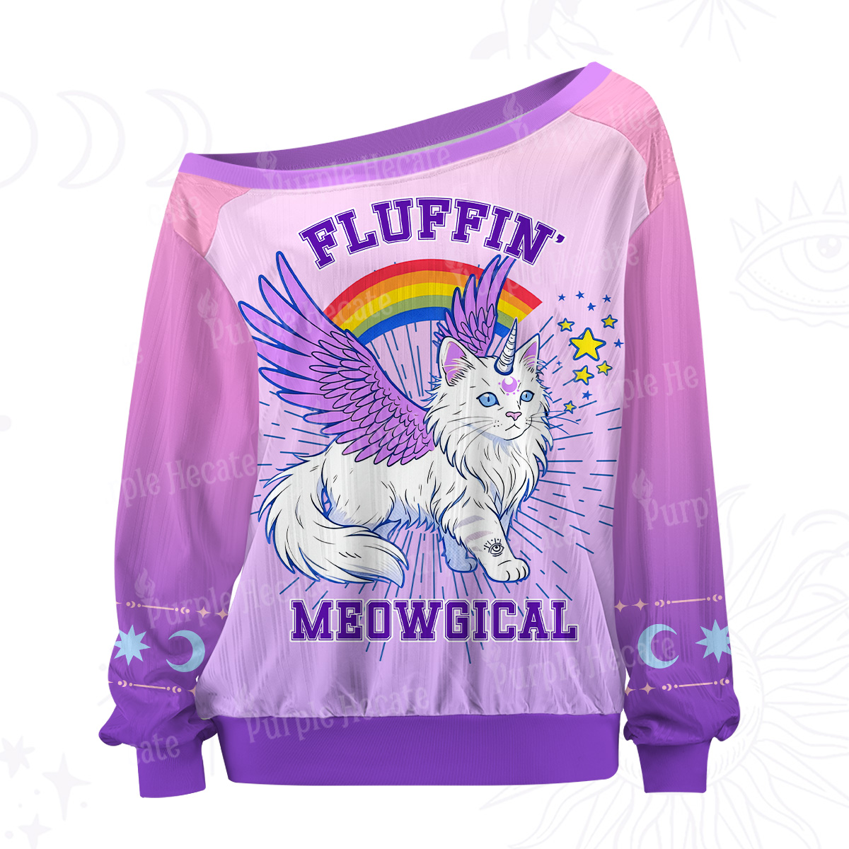 Purplehecate Fluffin Meowgical Off The Shoulder Graphic Jersey