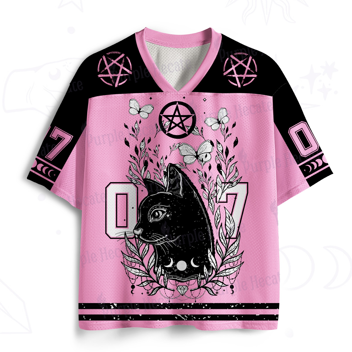 Purplehecate Gothic Black Cat Pentagram 07 Mesh Jersey