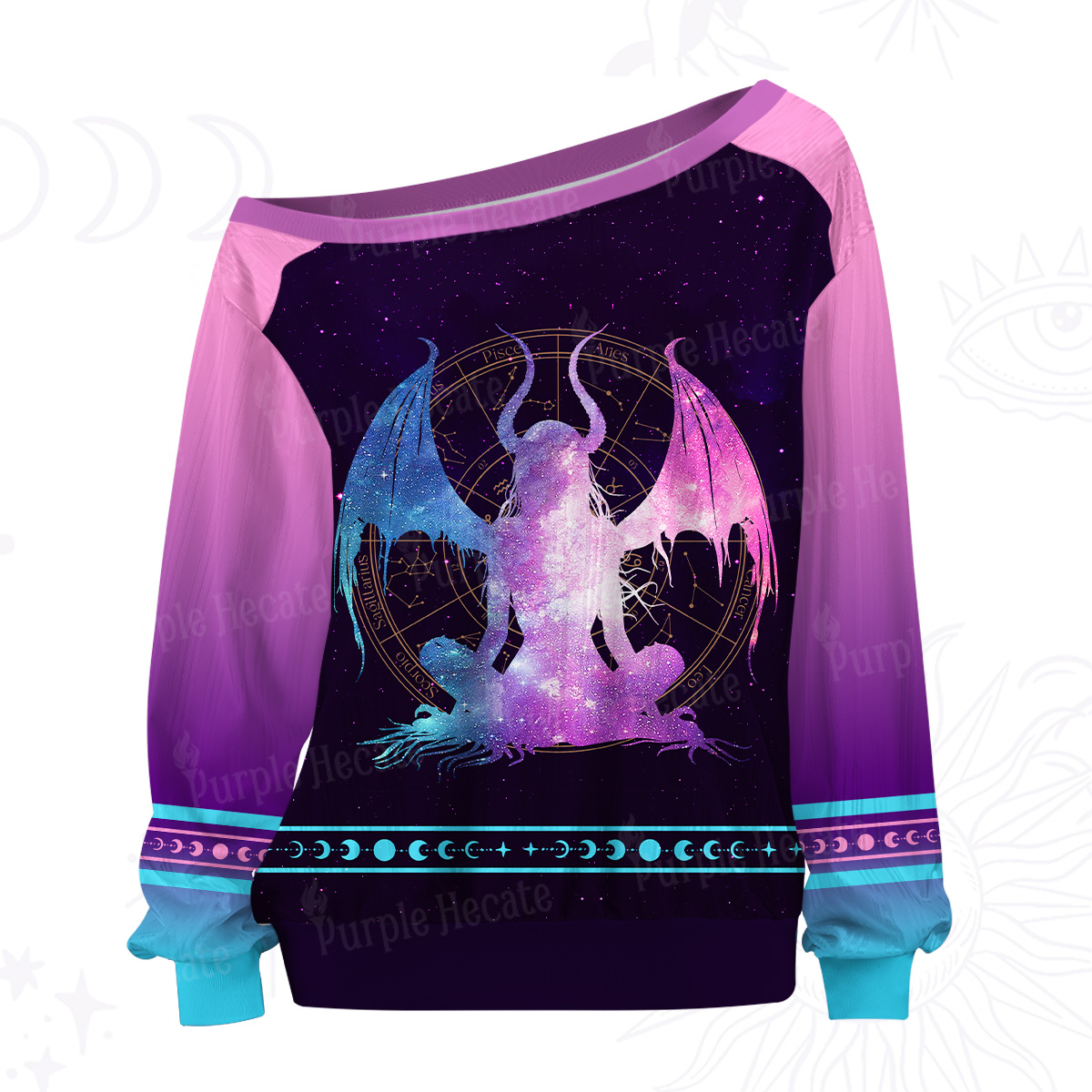 Purplehecate Pastel Goth Horned Demon Zodiac Off The Shoulder Graphic Jersey