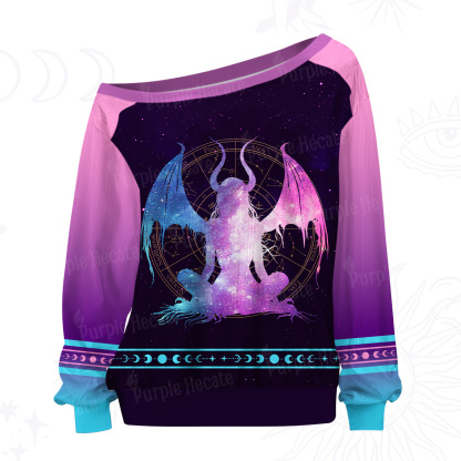 Purplehecate Pastel Goth Horned Demon Zodiac Off The Shoulder Graphic Jersey