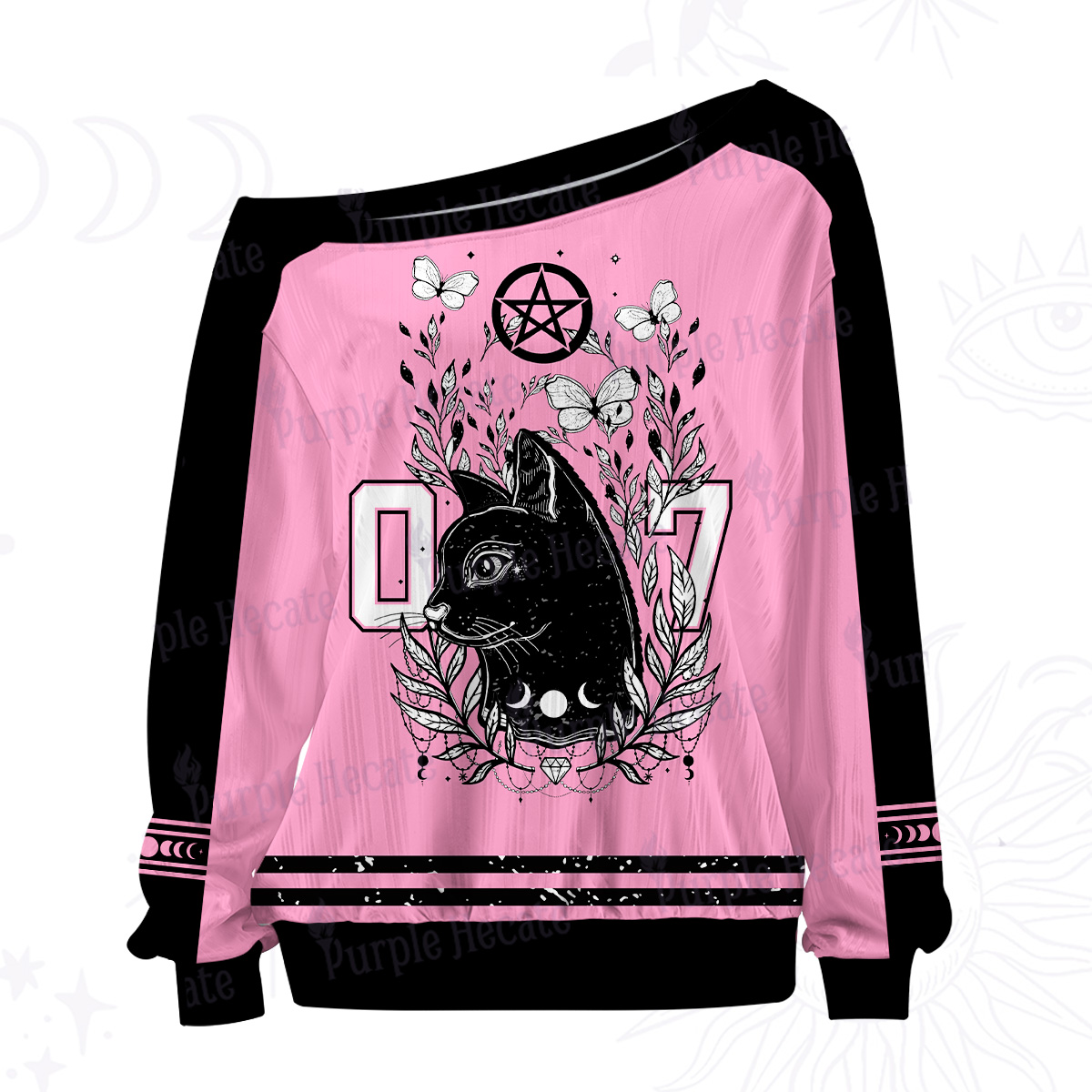 Purplehecate Gothic Black Cat Pentagram 07 Off The Shoulder Graphic Jersey