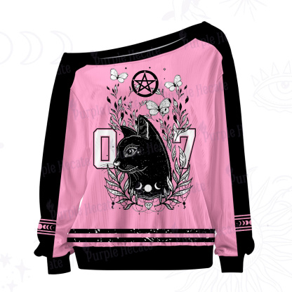 Purplehecate Gothic Black Cat Pentagram 07 Off The Shoulder Graphic Jersey