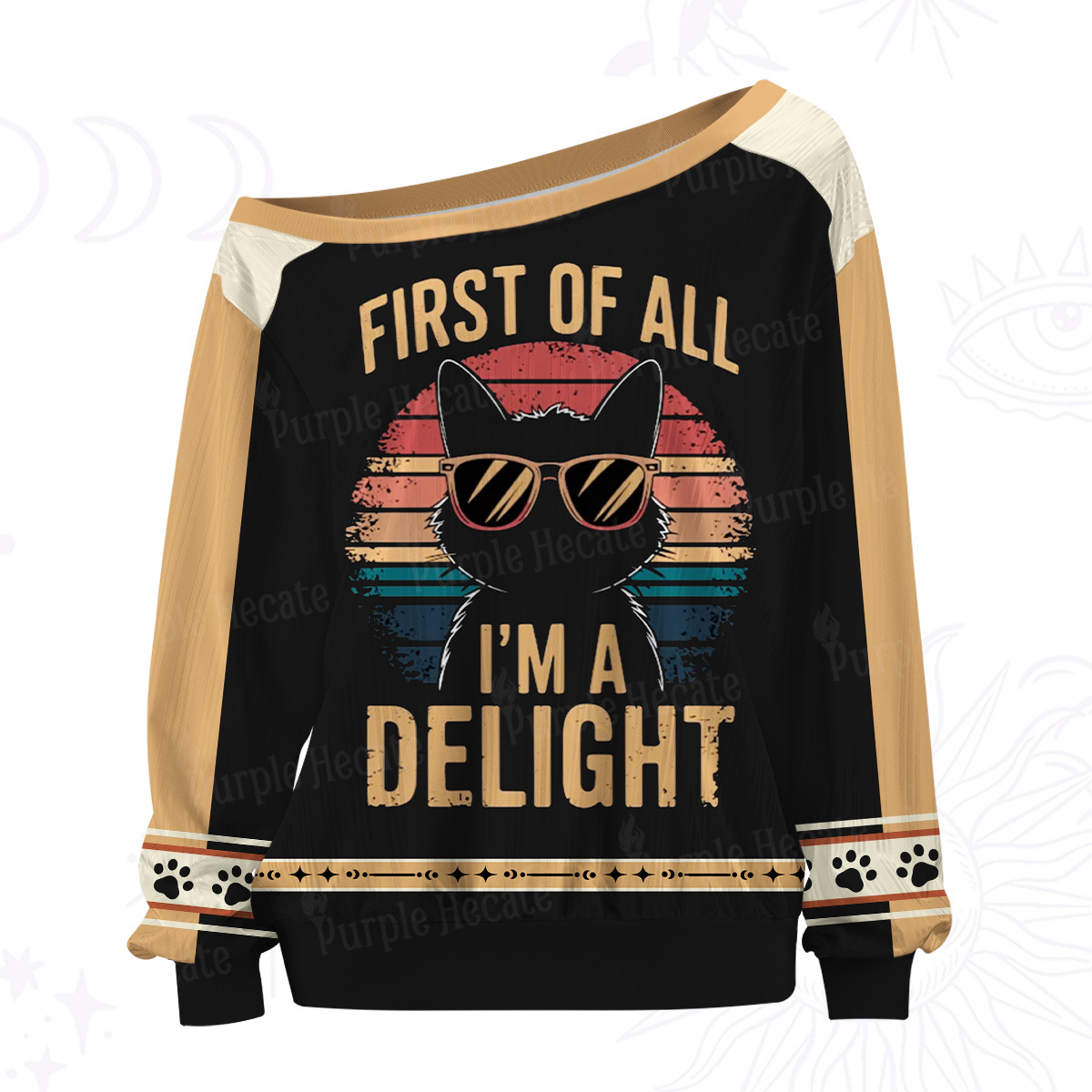 Purplehecate First Of All I'm A Delight Cat Off The Shoulder Graphic Jersey