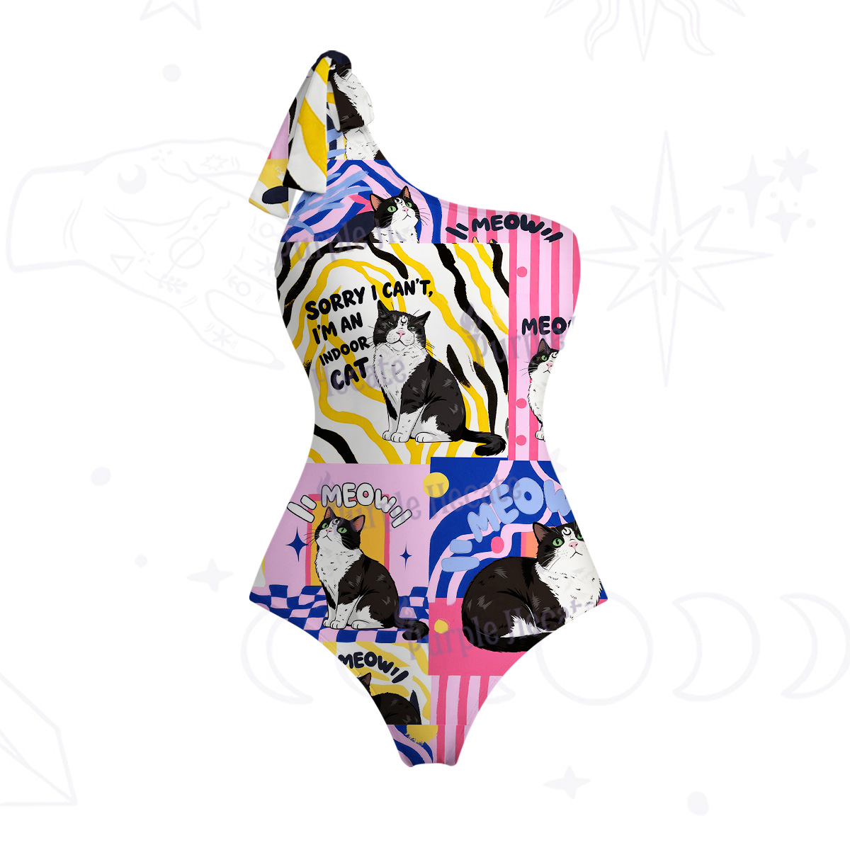 Purplehecate Sorry I Can't Go I'm an Indoor Cat One-Shoulder One-Piece Swimsuit