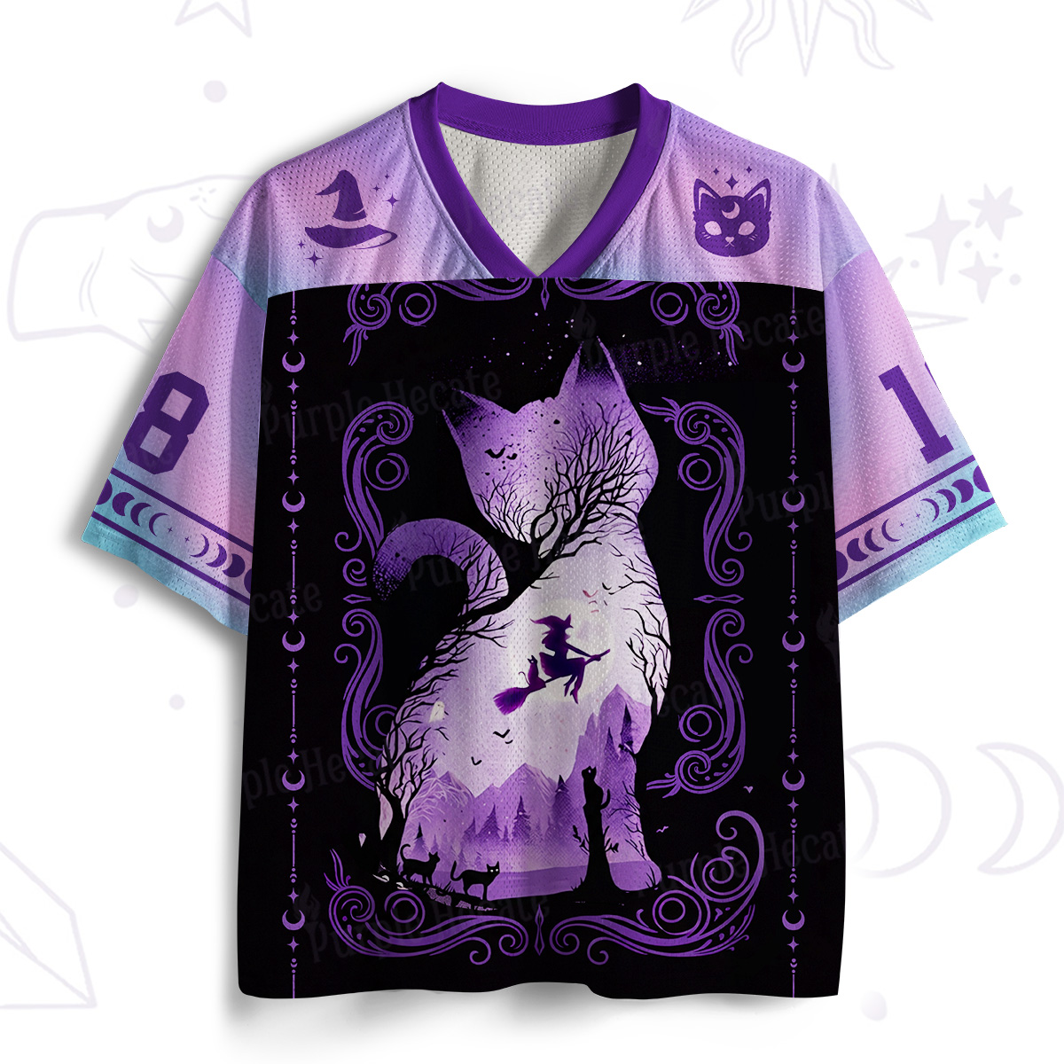 Purplehecate Moonlit Witch Cat Silhouette Mesh Jersey