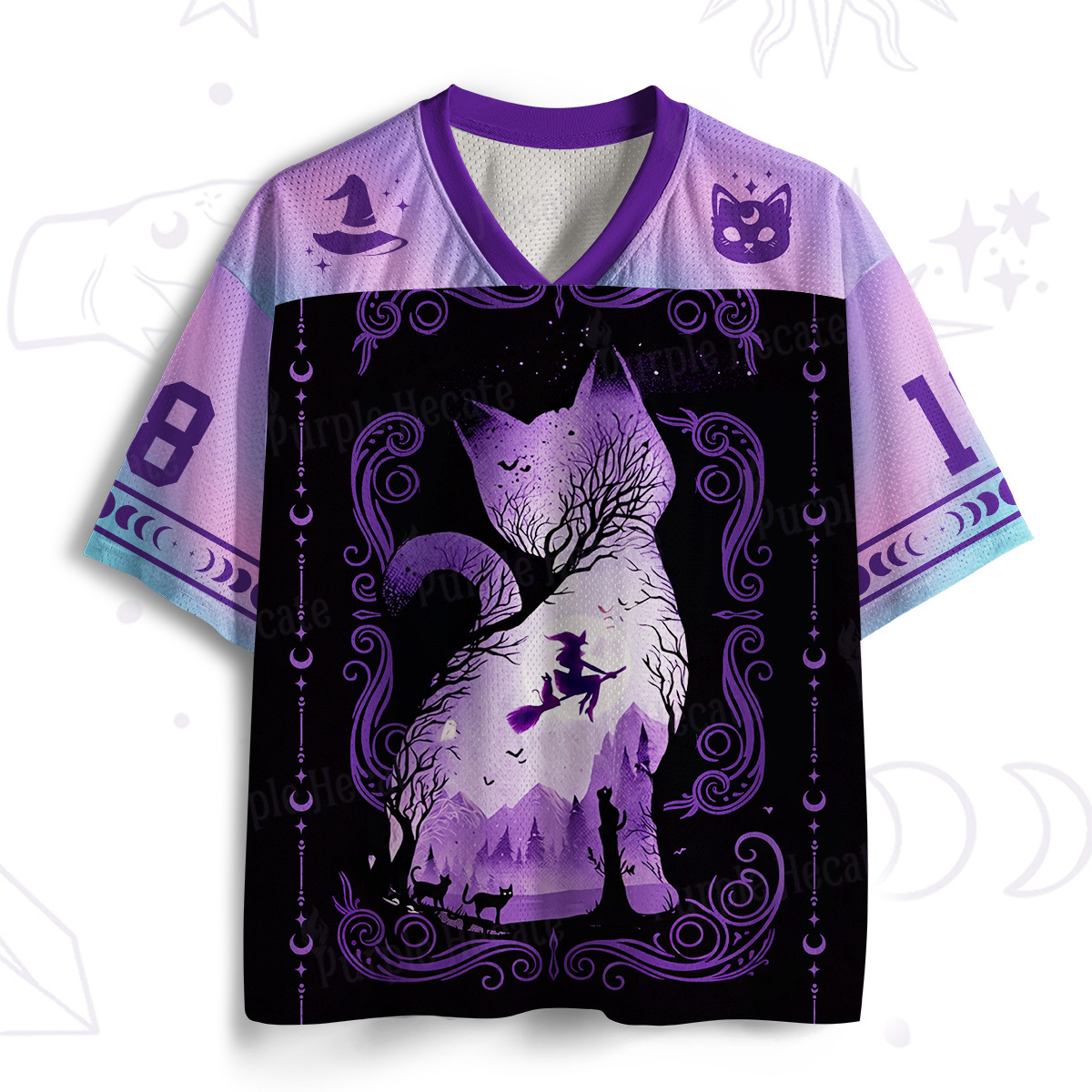 Purplehecate Moonlit Witch Cat Silhouette Mesh Jersey