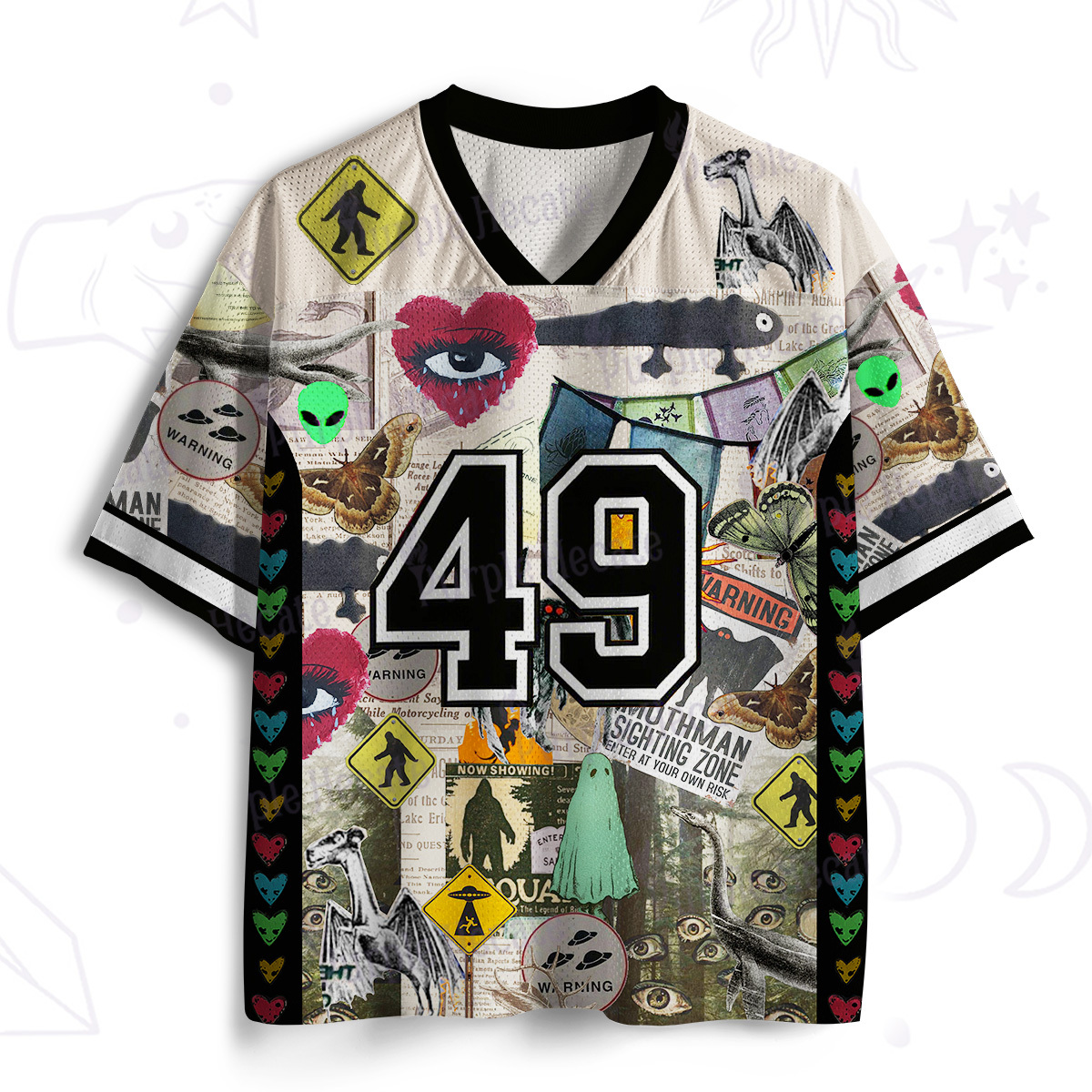 Purplehecate Cryptid Warning Collage Mesh Jersey