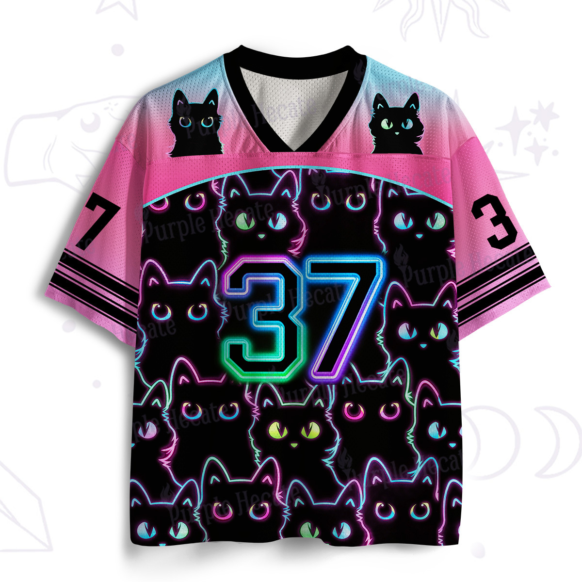 Purplehecate Neon Glow Stacked Cats Mesh Jersey