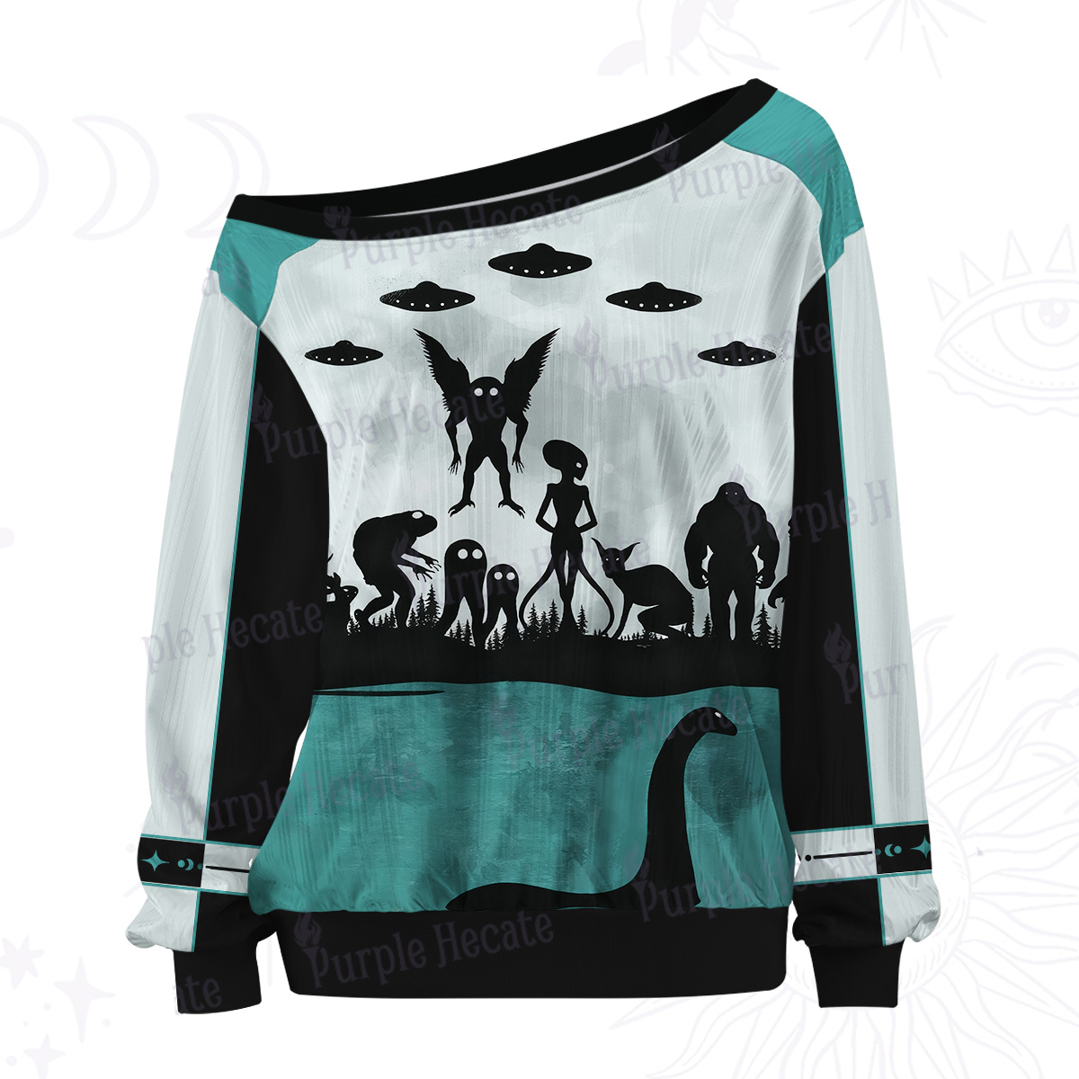 Purplehecate Alien Lake Monster Encounter Off The Shoulder Graphic Jersey