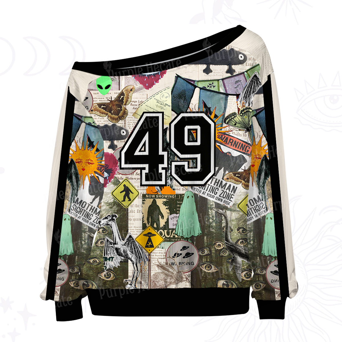 Purplehecate Cryptid Warning Collage Off The Shoulder Graphic Jersey