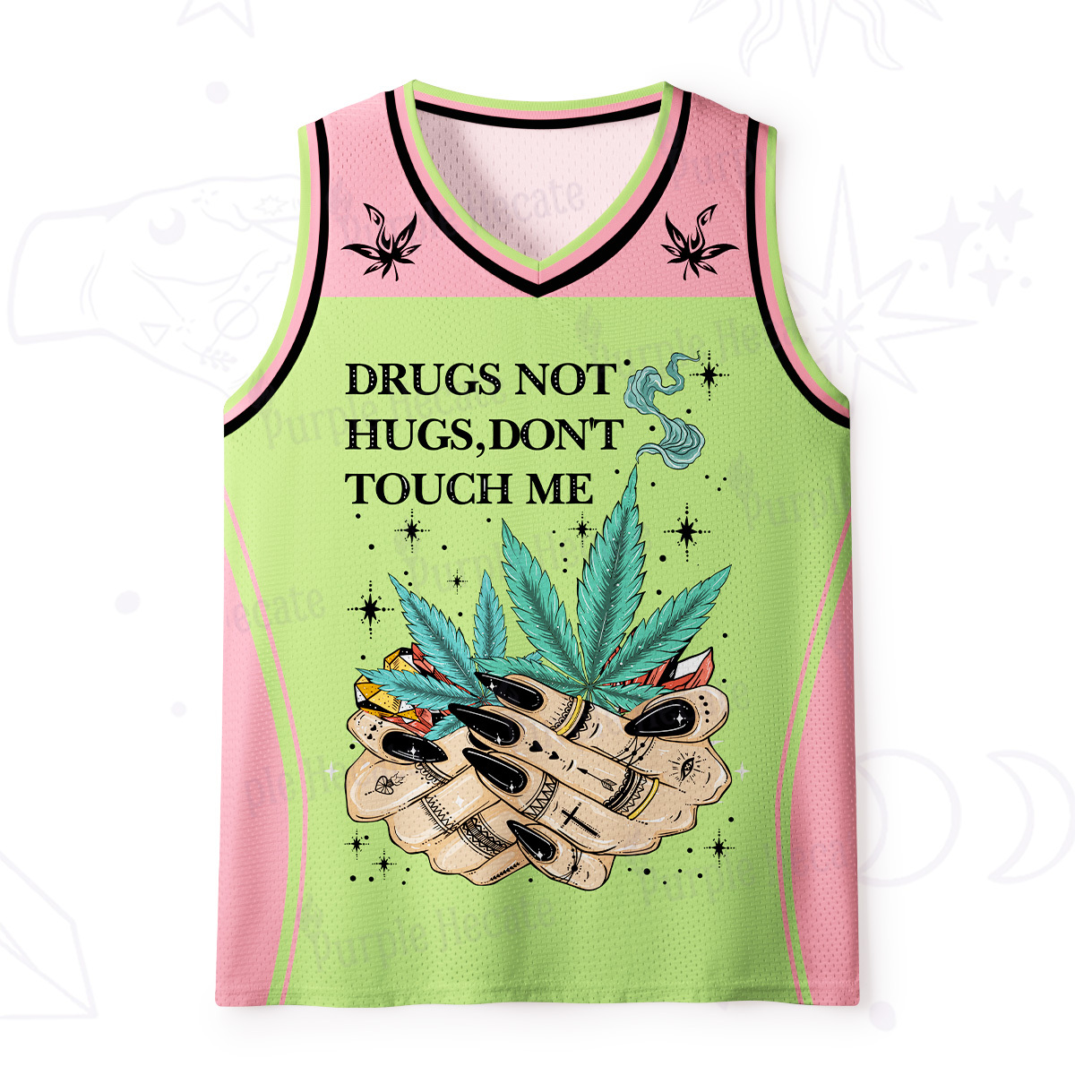 Purplehecate Drugs Not Hugs Mesh Jersey Tank Top